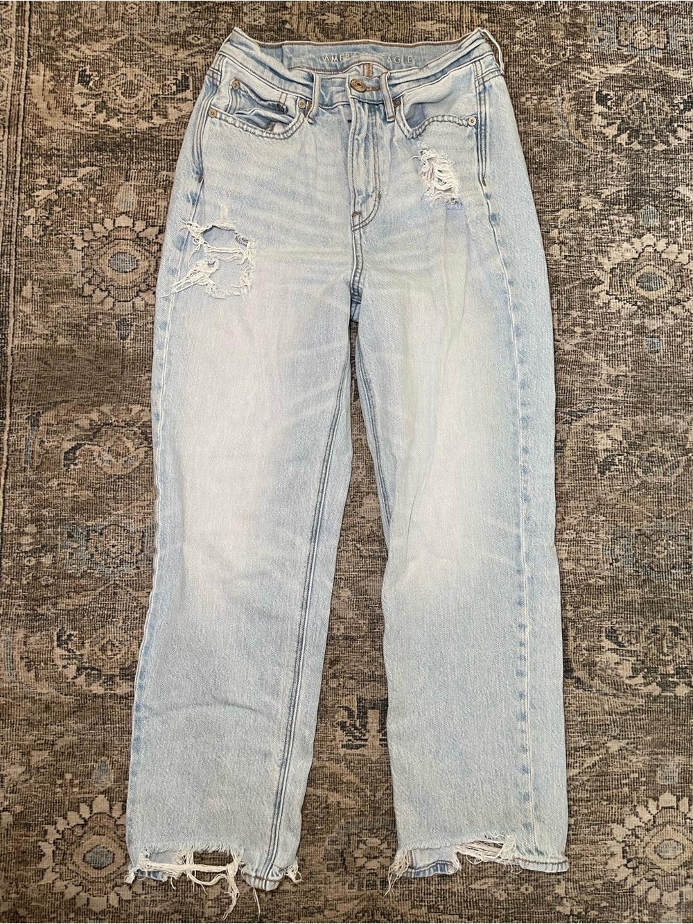 American Eagle Outfitters Light Blue Distressed Straight Leg Jeans